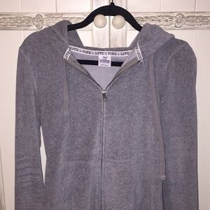 Victoria's Secret PINK Grey Velour Zip-Up Hoodie